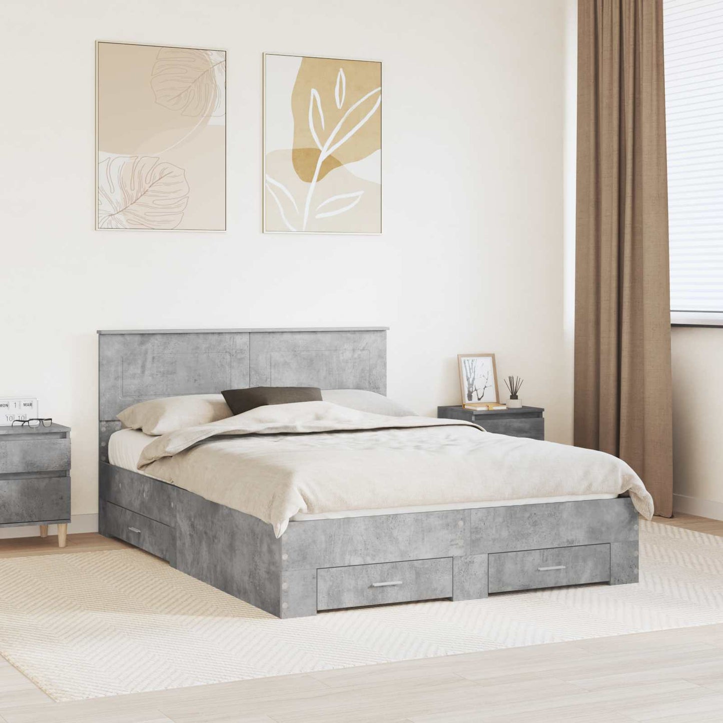 Struttura del letto con testiera Grigio cemento 150 x 200 cm