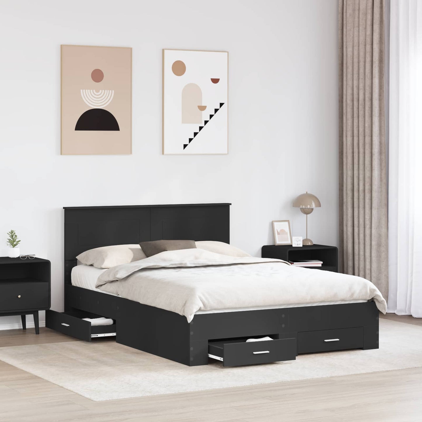 Struttura del letto Nero 140 x 190 cm Legno multistrato