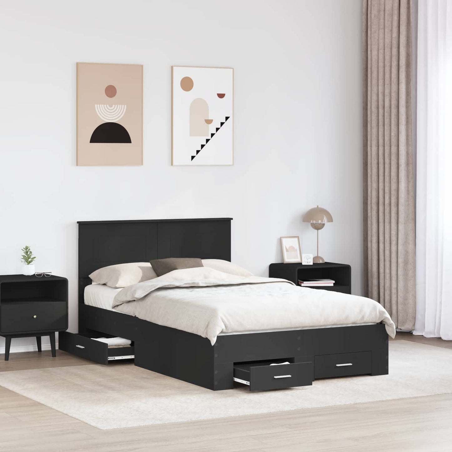 Struttura del letto Nero 135 x 190 cm Legno multistrato