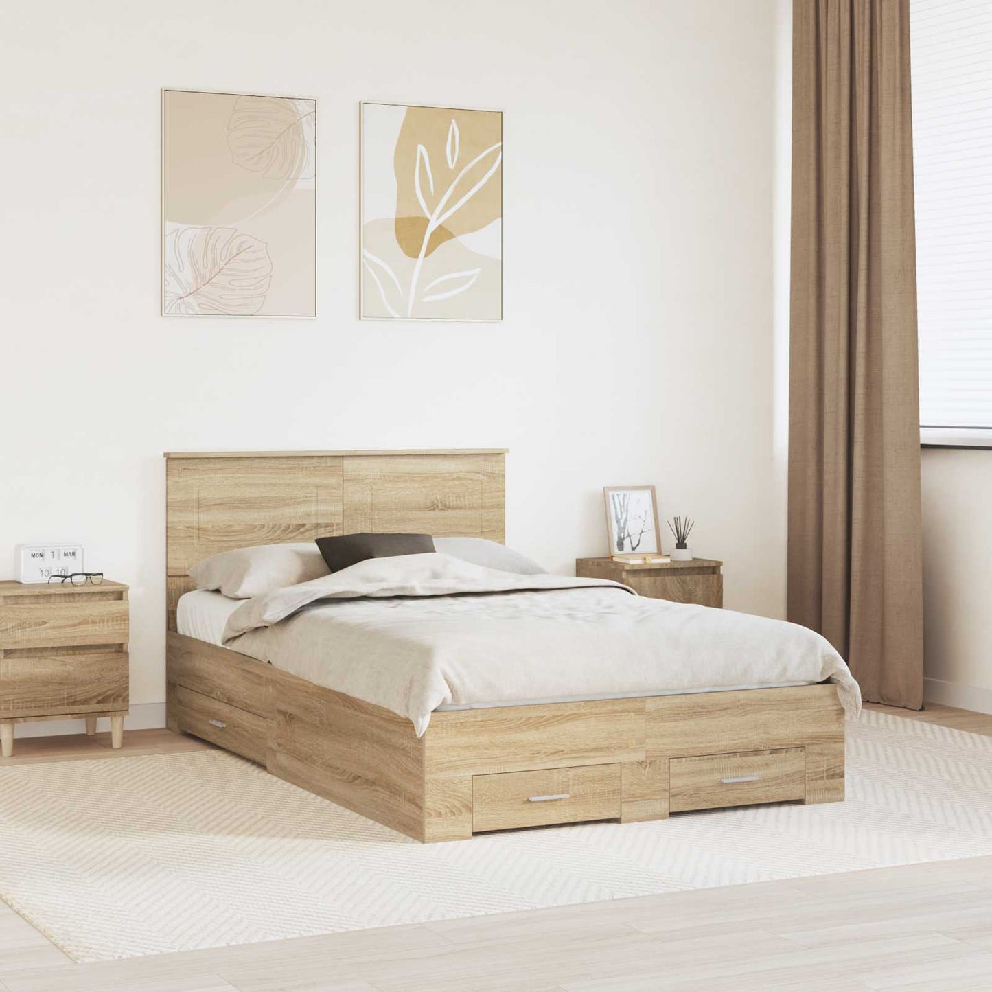 Struttura del letto con testiera Rovere Sonoma 135 x 190 cm