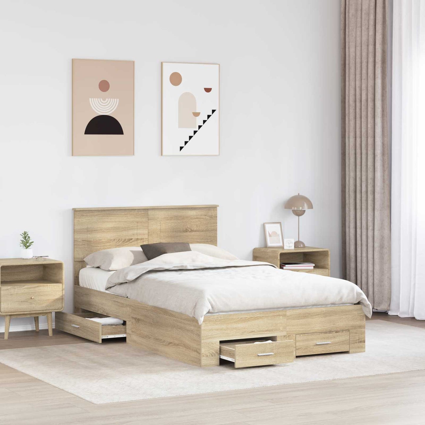 Struttura del letto con testiera Rovere Sonoma 135 x 190 cm
