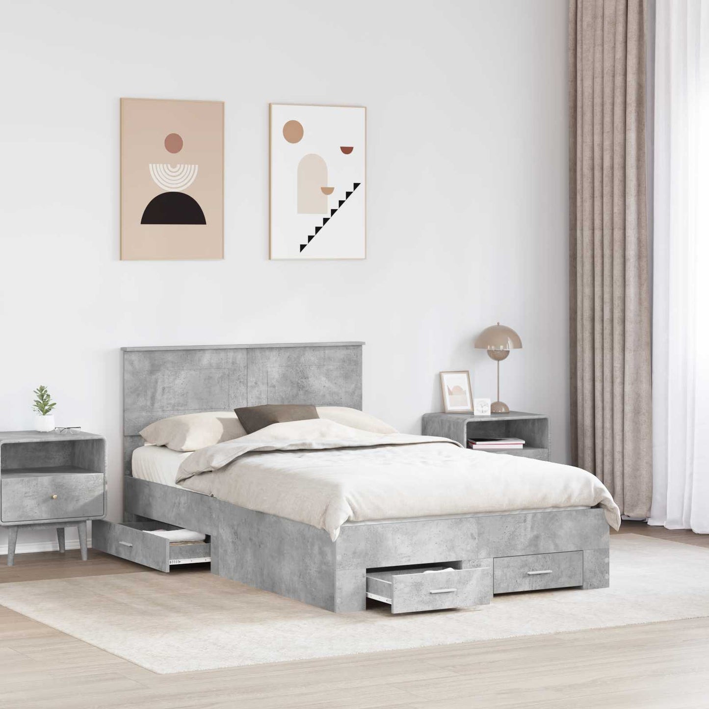 Struttura del letto con testiera Grigio cemento 135 x 190 cm