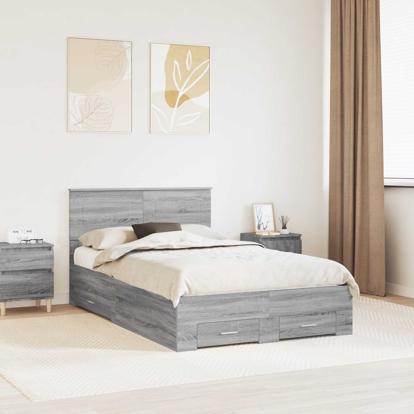 Struttura del letto con testiera Grigio Sonoma 135 x 190 cm