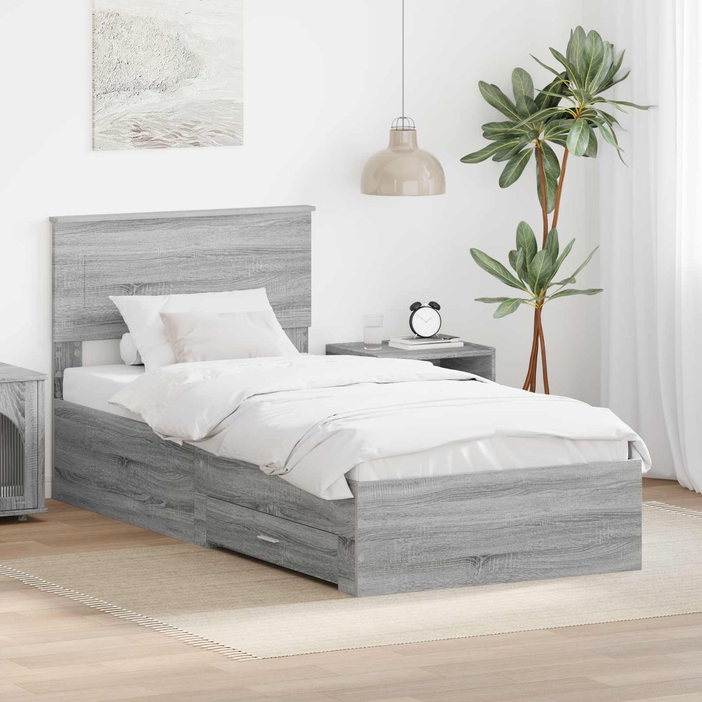 Struttura del letto con testiera Grigio Sonoma 100 x 200 cm
