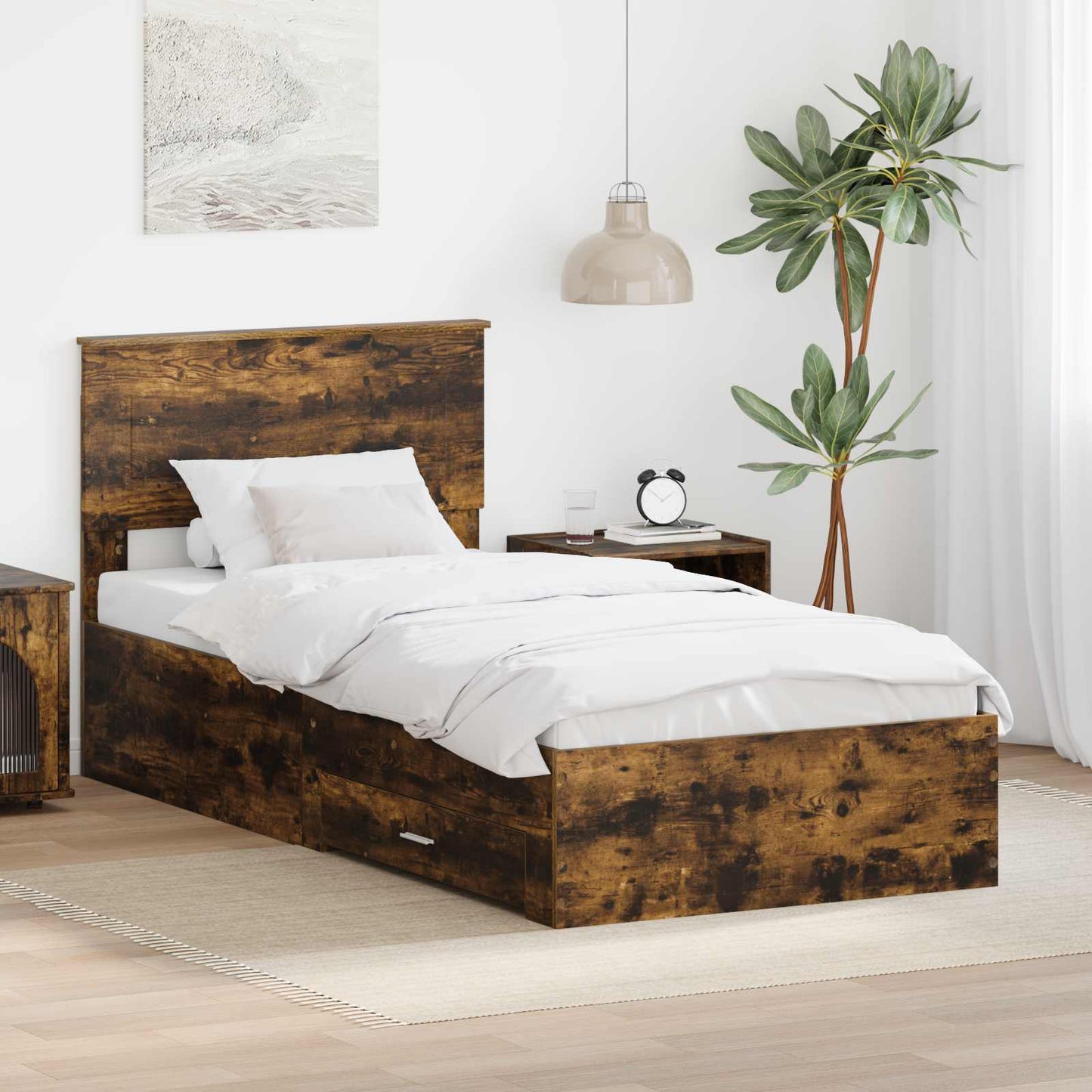 Struttura del letto Rovere Affumicato e Argento 75 x 190 cm