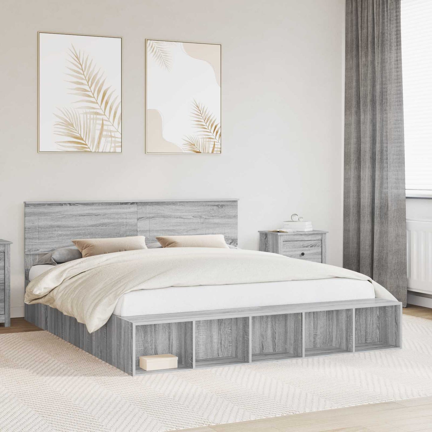 Struttura del letto con lo scaffale Grigio Sonoma 200 x 200 cm