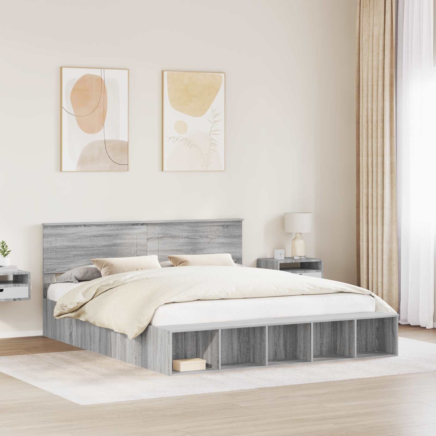 Struttura del letto con lo scaffale Grigio Sonoma 200 x 200 cm