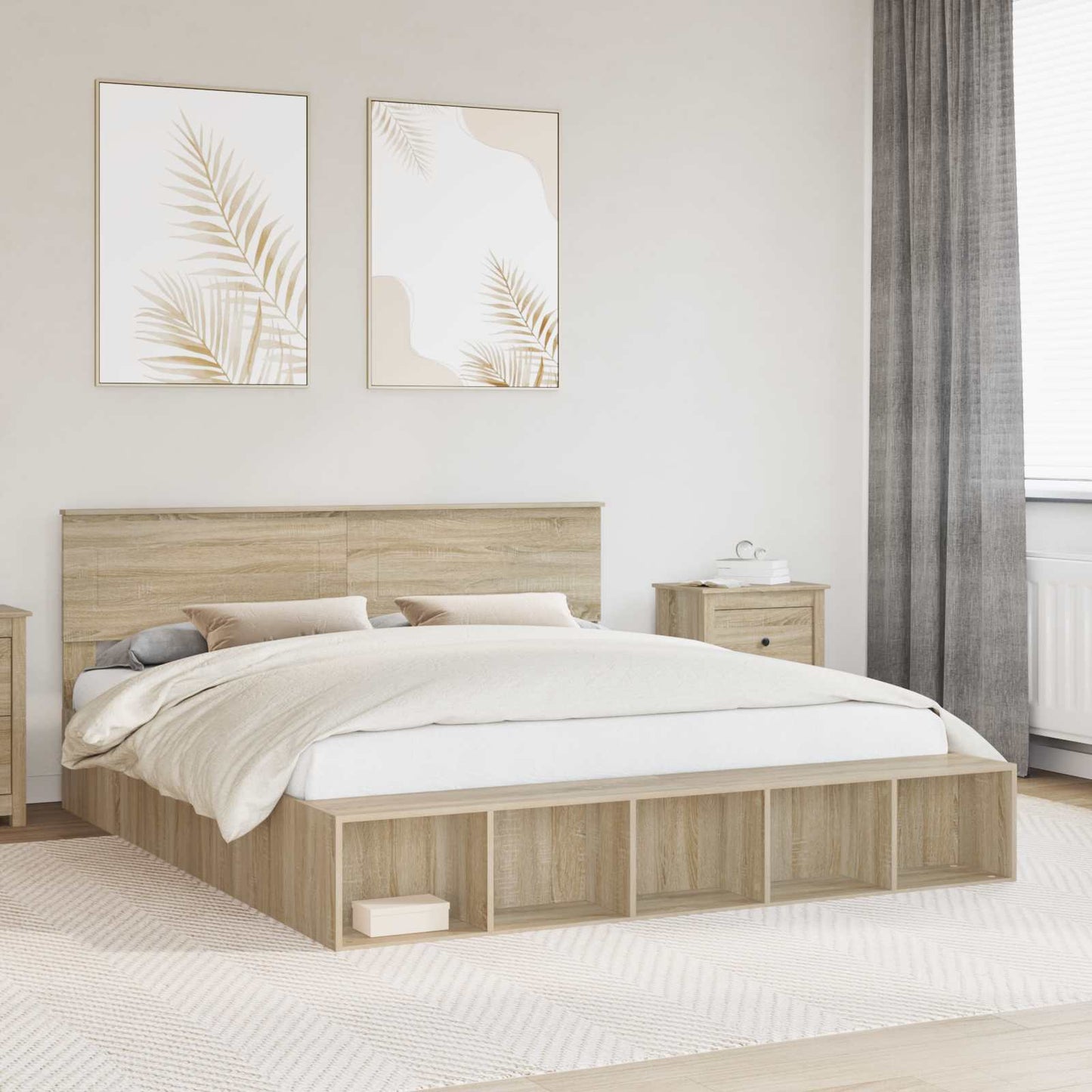 Struttura del letto con lo scaffale Rovere Sonoma 180 x 200 cm