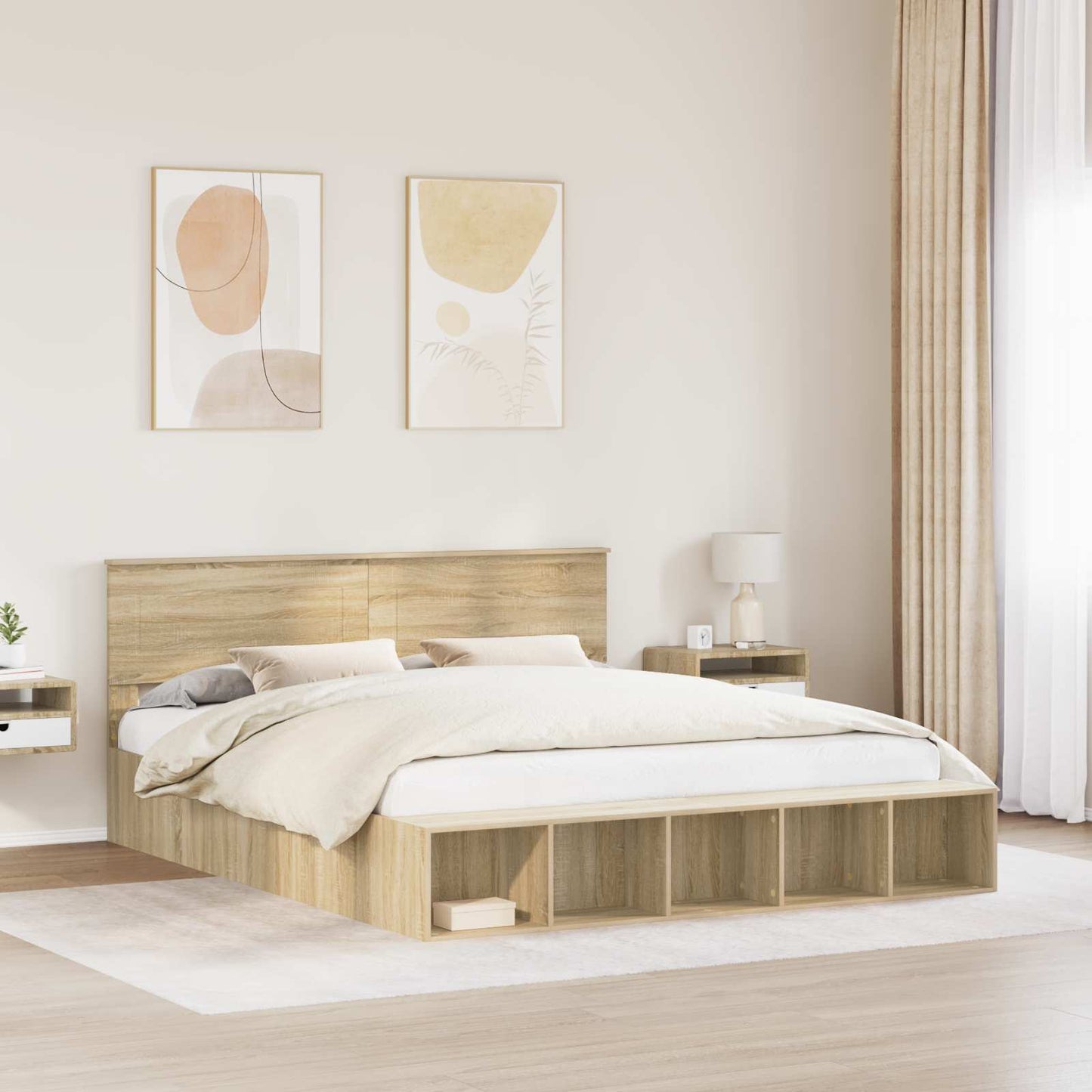 Struttura del letto con lo scaffale Rovere Sonoma 180 x 200 cm