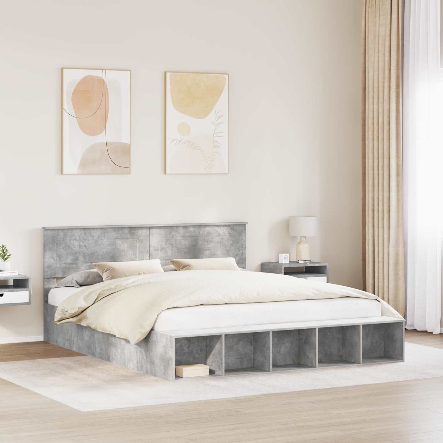 Struttura del letto con lo scaffale Grigio cemento 180 x 200 cm