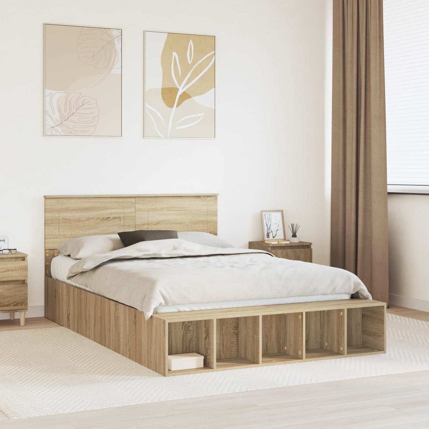 Struttura del letto con lo scaffale Rovere Sonoma 160 x 200 cm