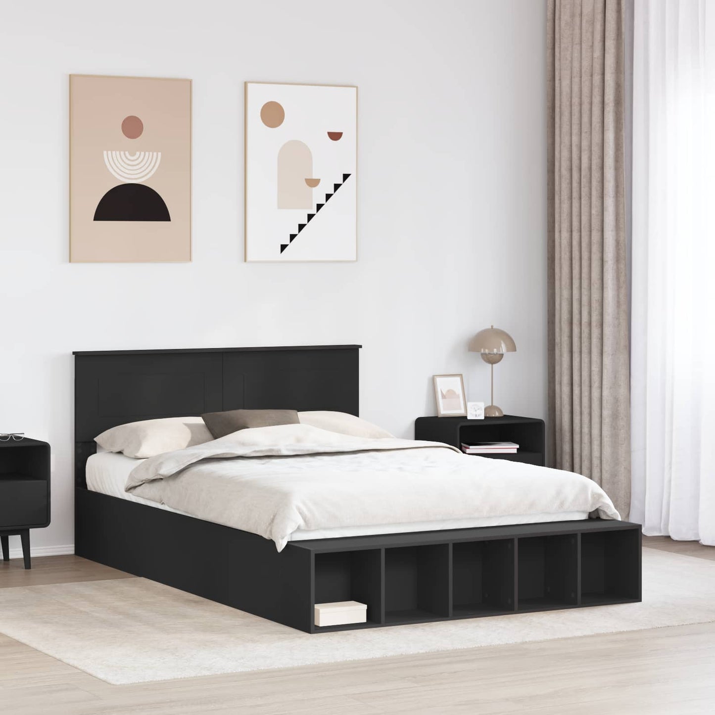 Struttura del letto Nero 150 x 200 cm Legno multistrato