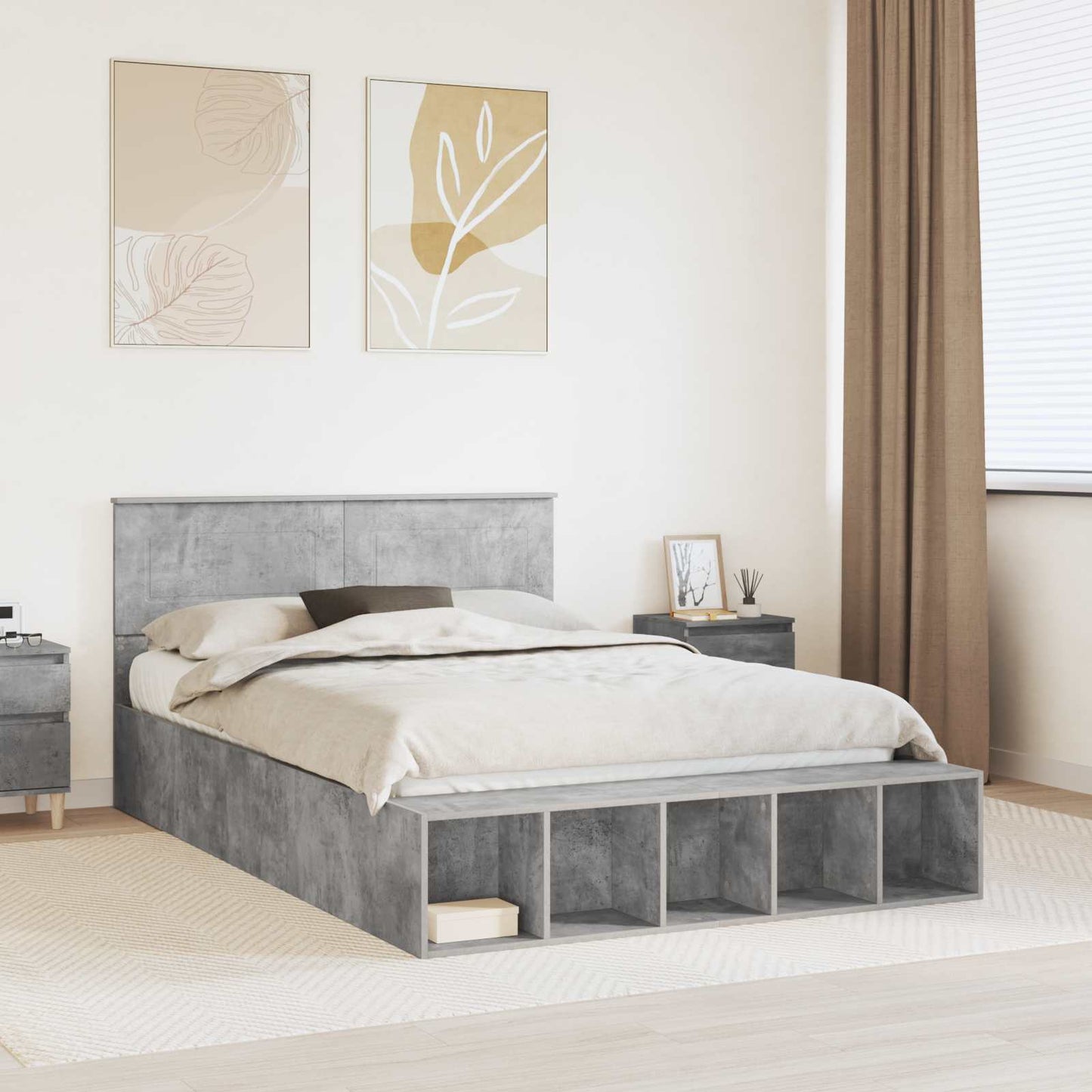 Struttura del letto con lo scaffale Grigio cemento 150 x 200 cm