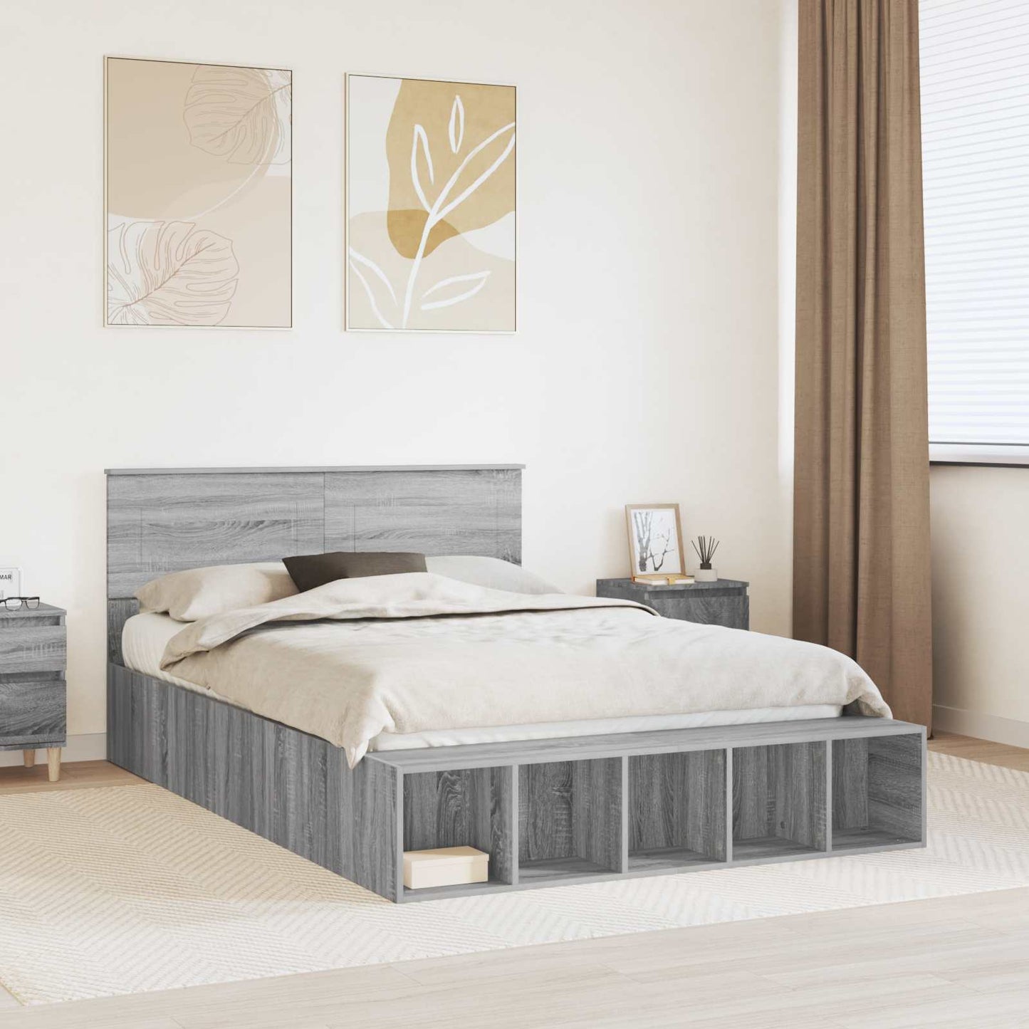 Struttura del letto con lo scaffale Grigio Sonoma 140 x 190 cm