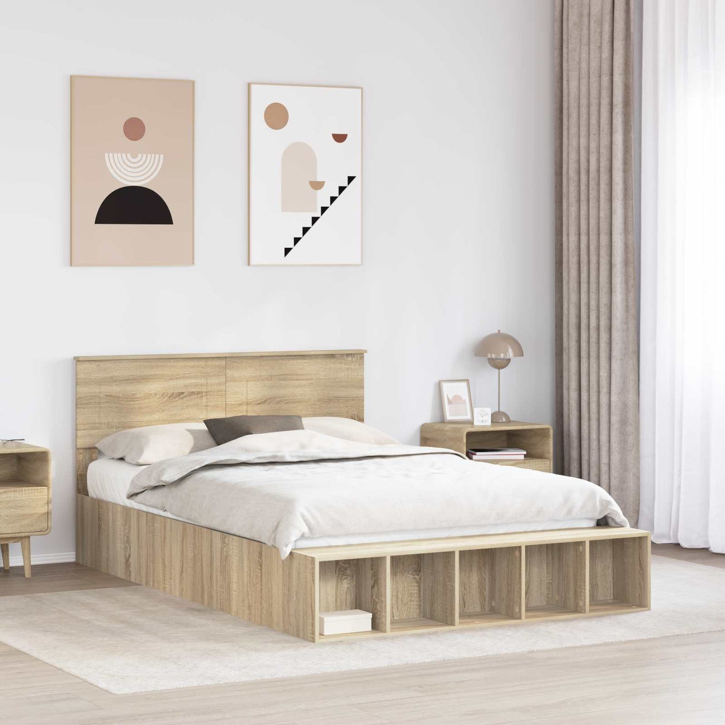 Struttura del letto con lo scaffale Rovere Sonoma 140 x 200 cm