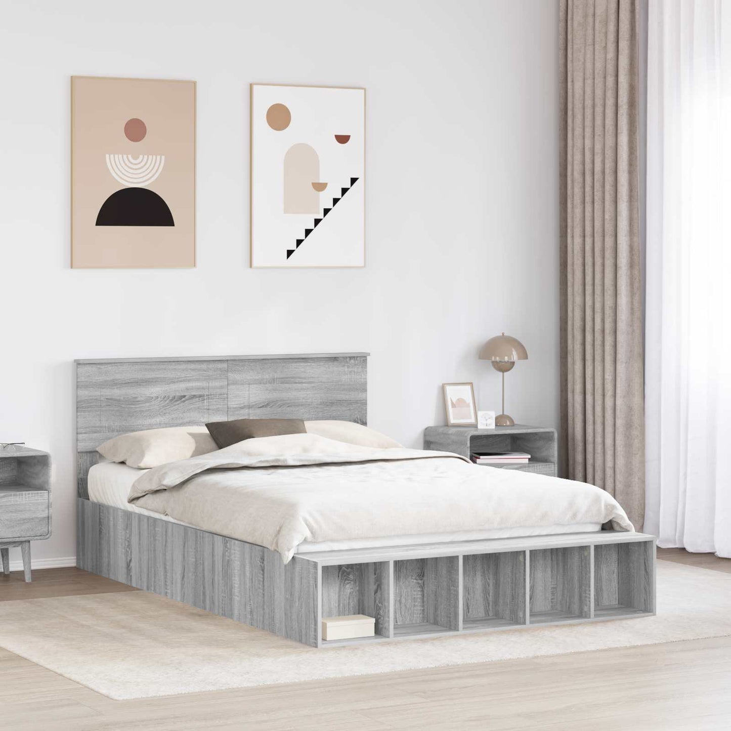 Struttura del letto con lo scaffale Grigio Sonoma 140 x 200 cm