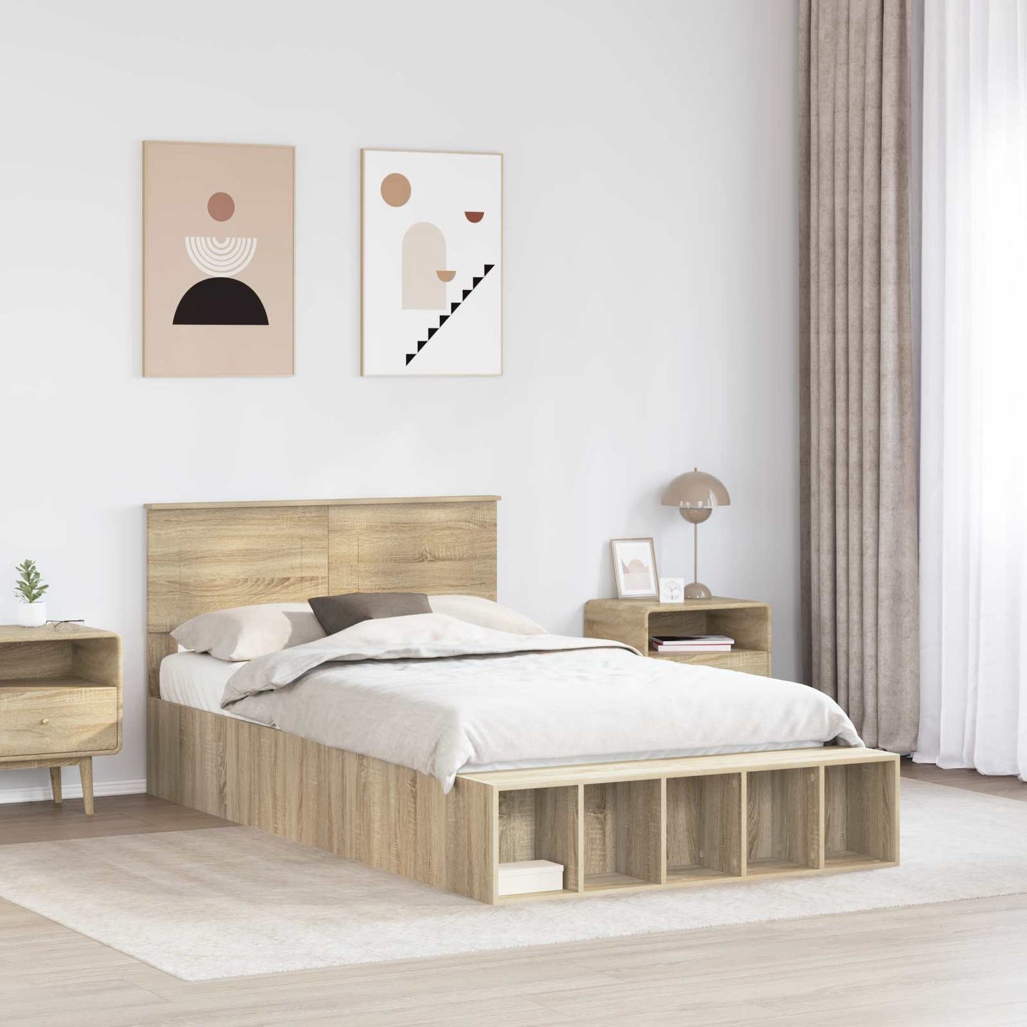 Struttura del letto con lo scaffale Rovere Sonoma 135 x 190 cm