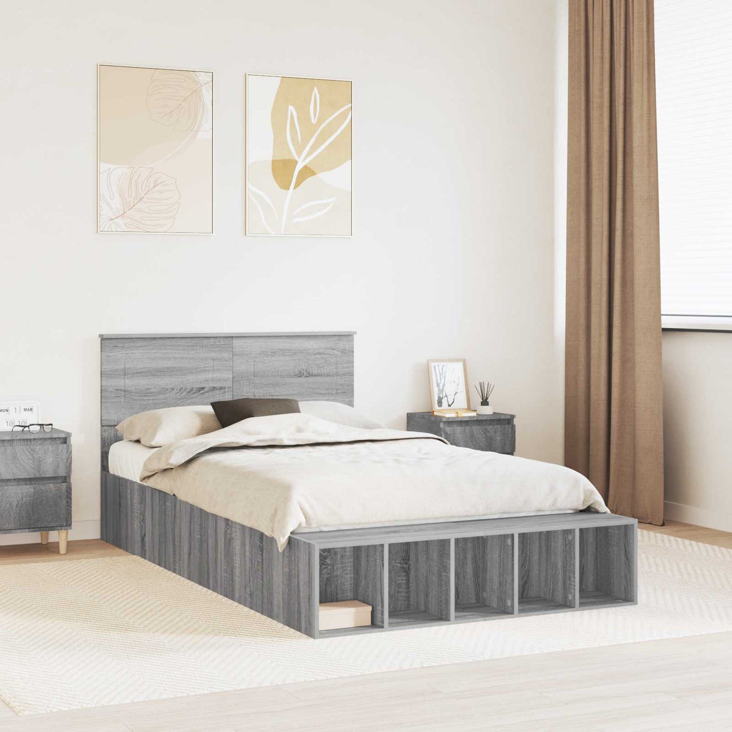 Struttura del letto con lo scaffale Grigio Sonoma 120 x 200 cm