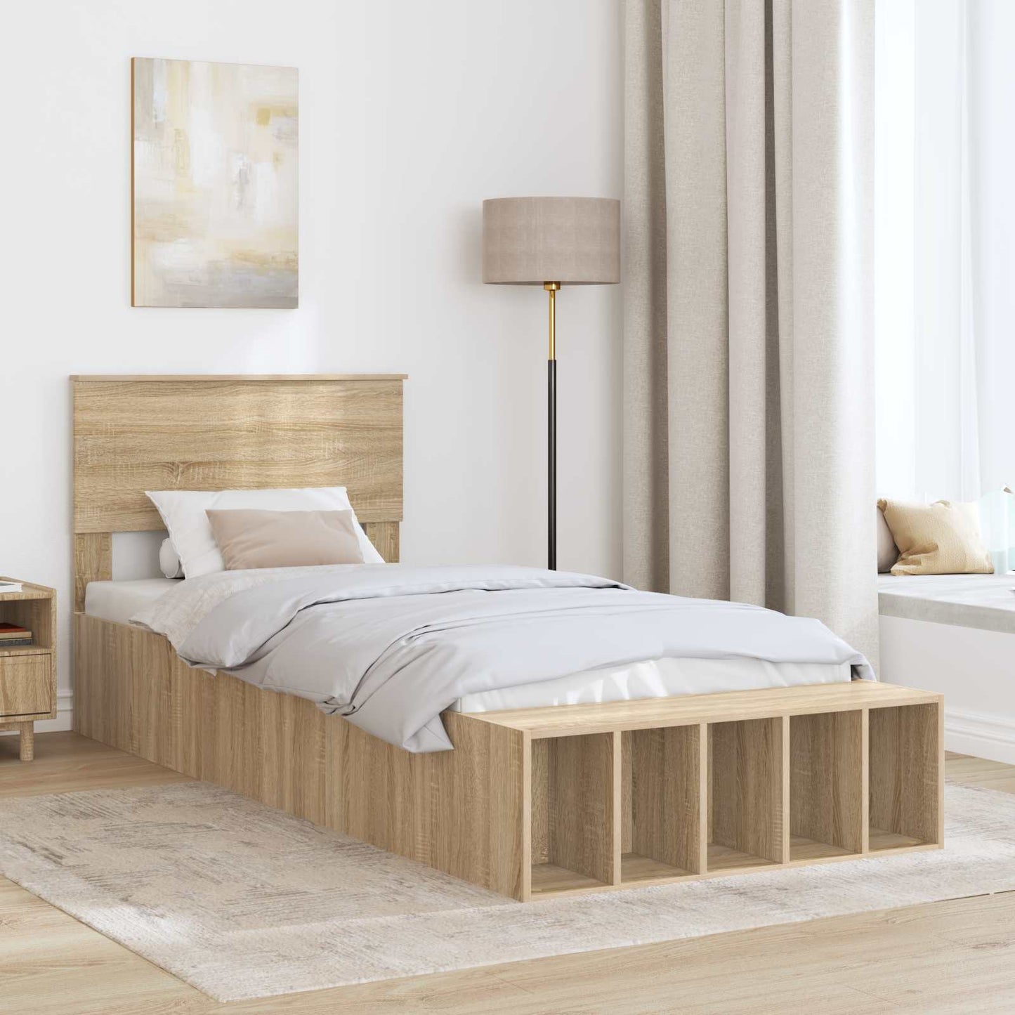 Struttura del letto con lo scaffale Rovere Sonoma 100 x 200 cm