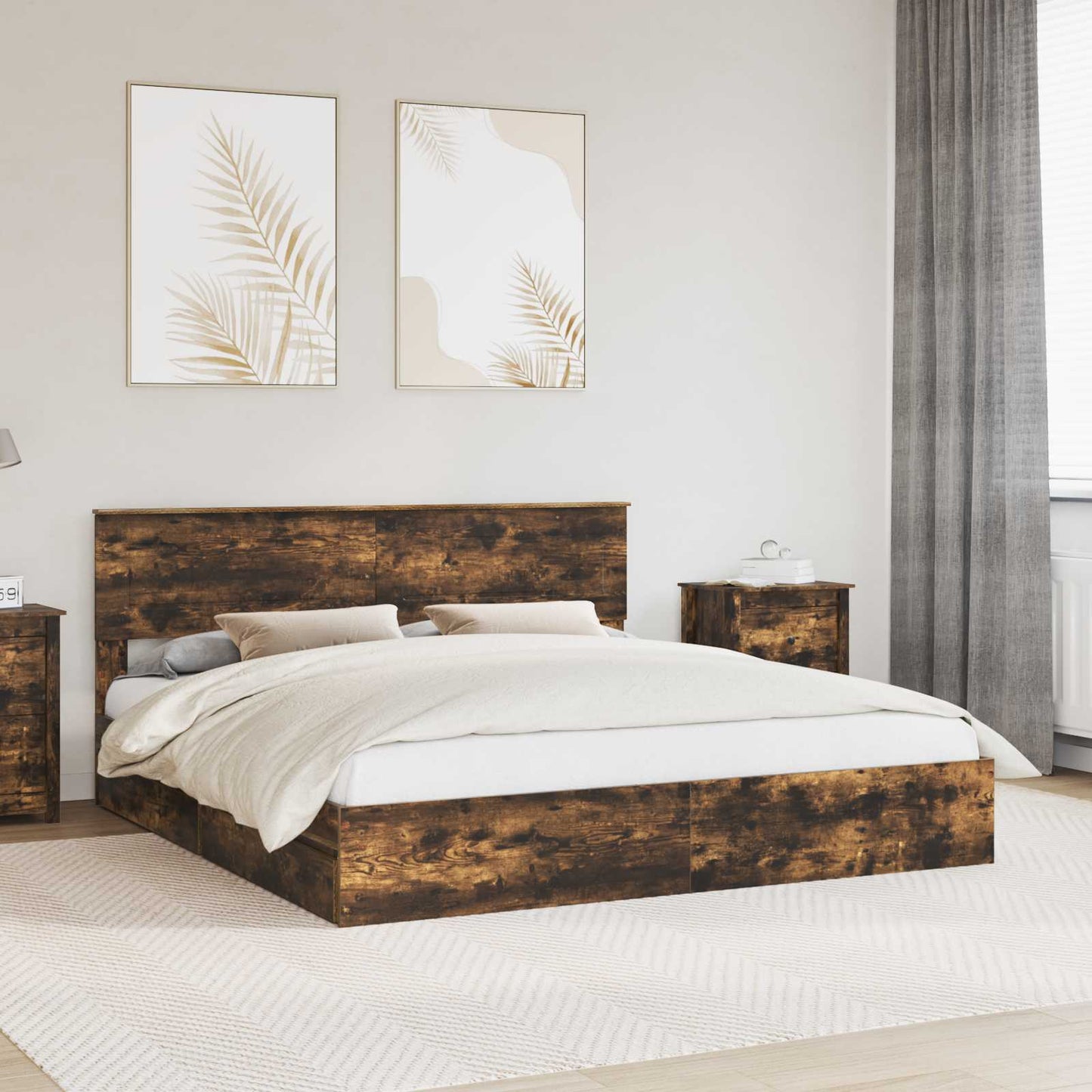 Letto con Contenitore con testiera Rovere fumÃ© 180 x 200 cm