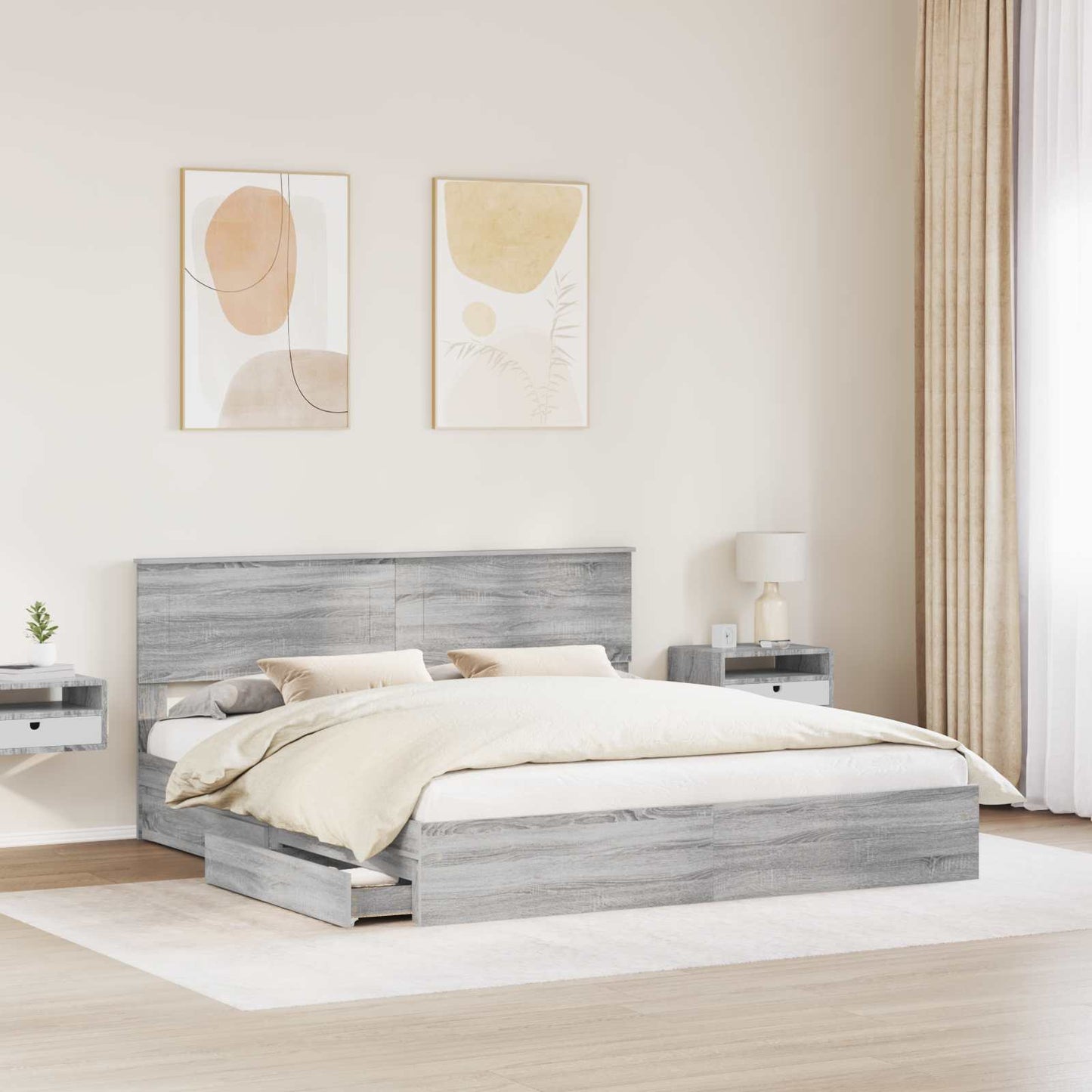 Letto con Contenitore con testiera Grigio Sonoma 180 x 200 cm