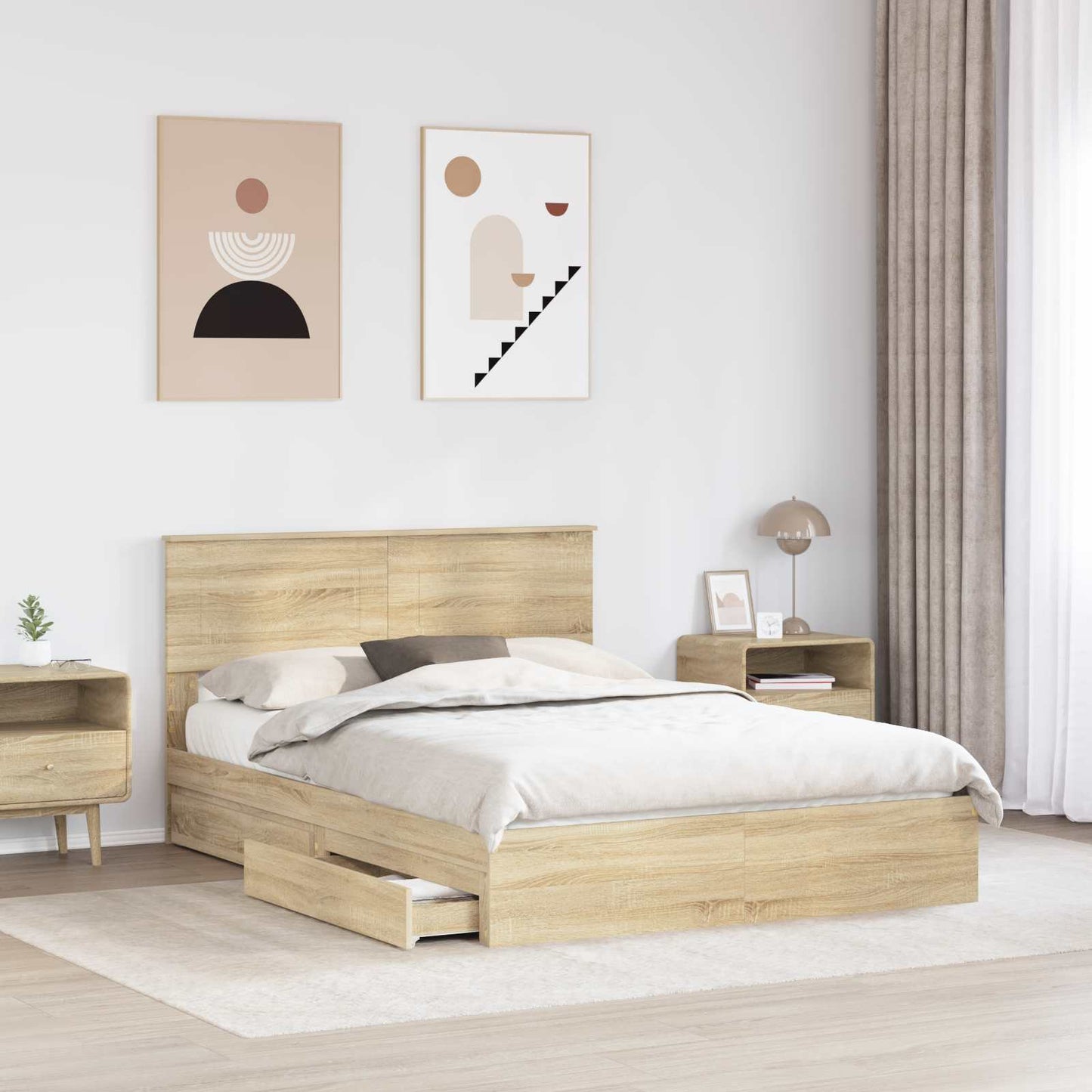 Letto con Contenitore con testiera Rovere Sonoma 140 x 190 cm