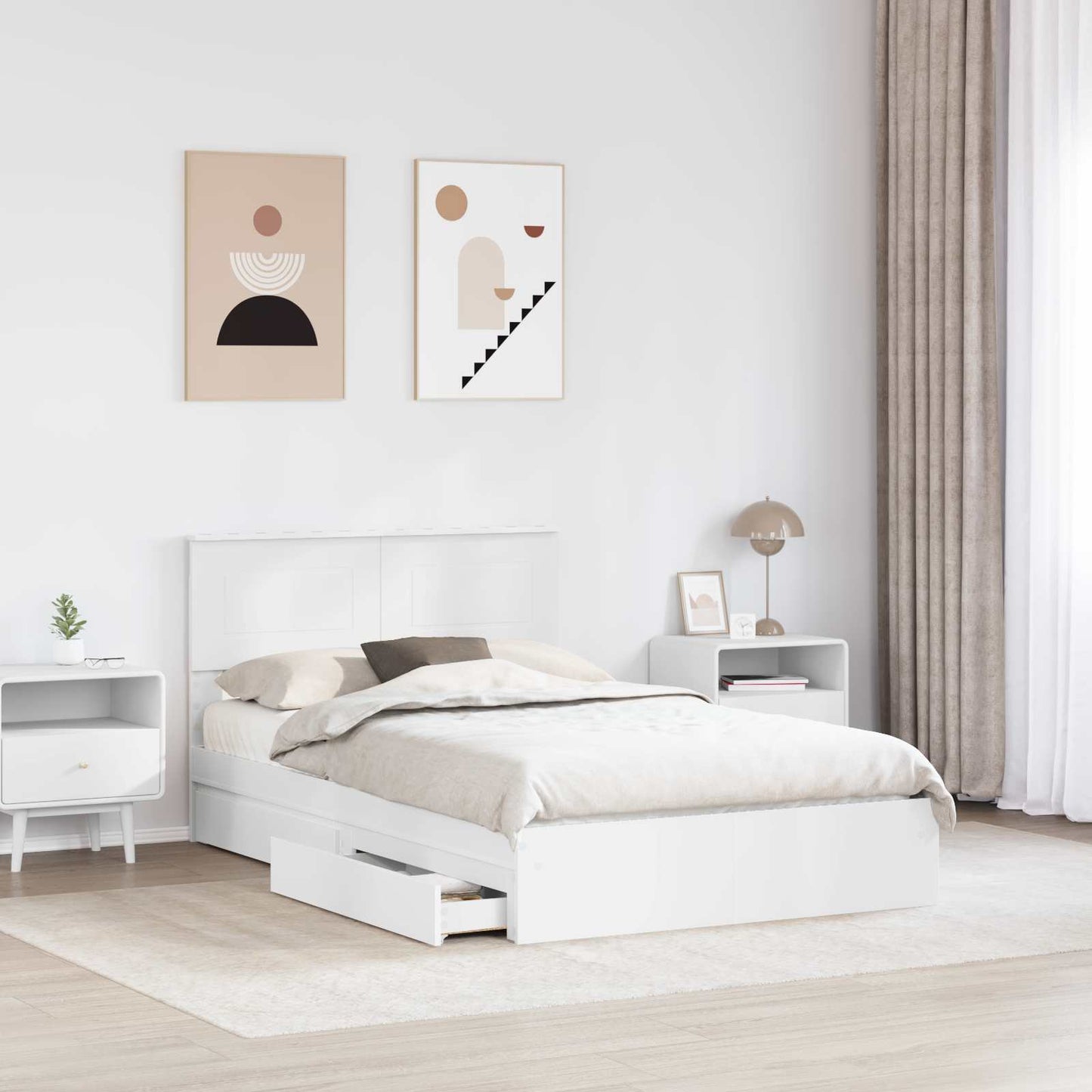 Letto con Contenitore Bianco 135 x 190 cm Legno multistrato
