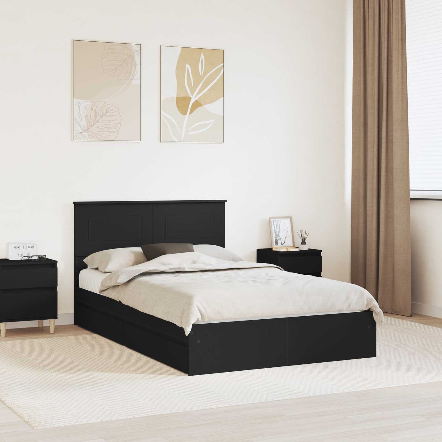 Letto con Contenitore Nero 135 x 190 cm Legno multistrato