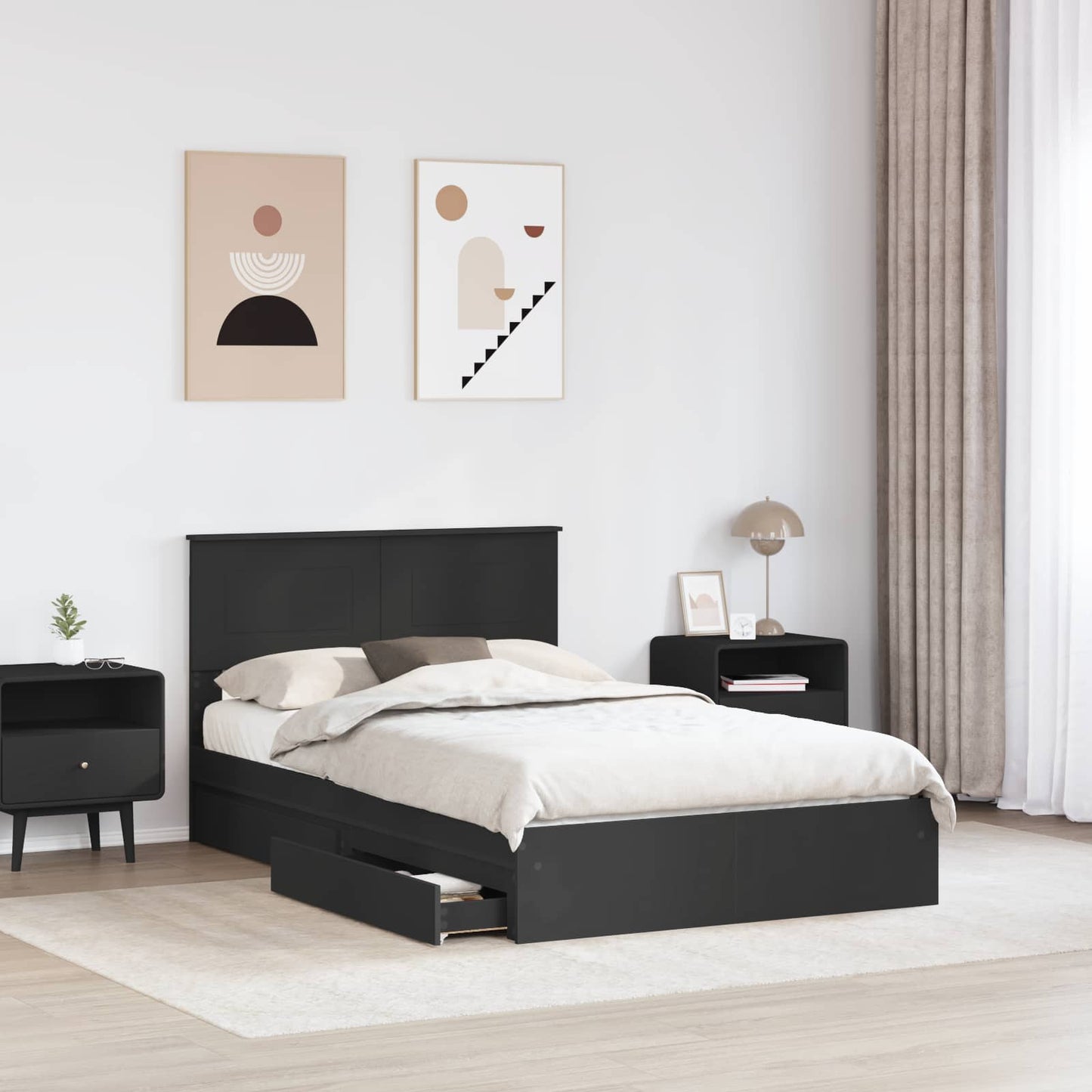 Letto con Contenitore Nero 135 x 190 cm Legno multistrato