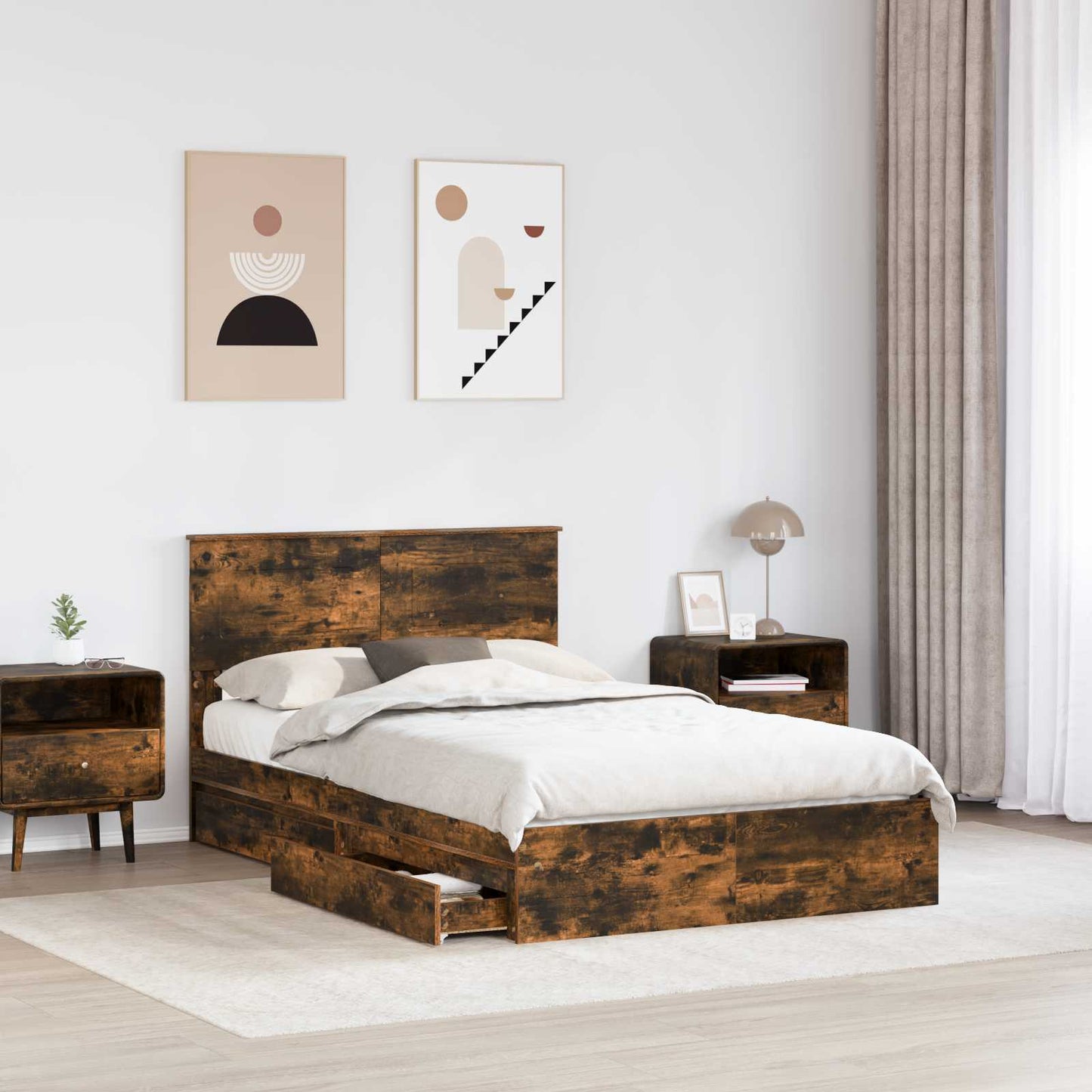 Letto con Contenitore con testiera Rovere fumÃ© 135 x 190 cm