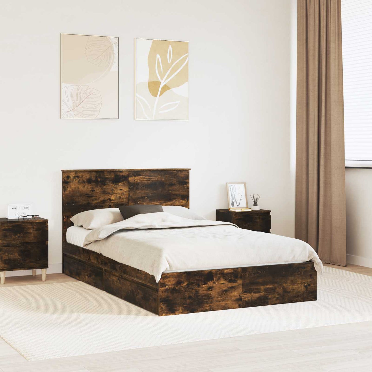Letto con Contenitore con testiera Rovere fumé 120 x 200 cm