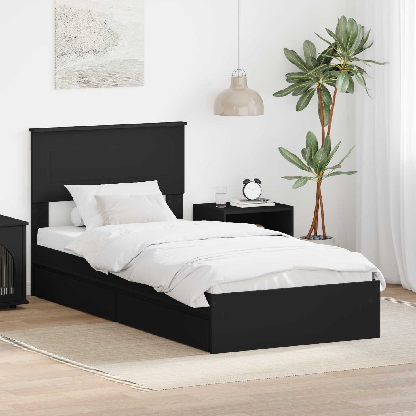 Letto con Contenitore Nero 100 x 200 cm Legno multistrato
