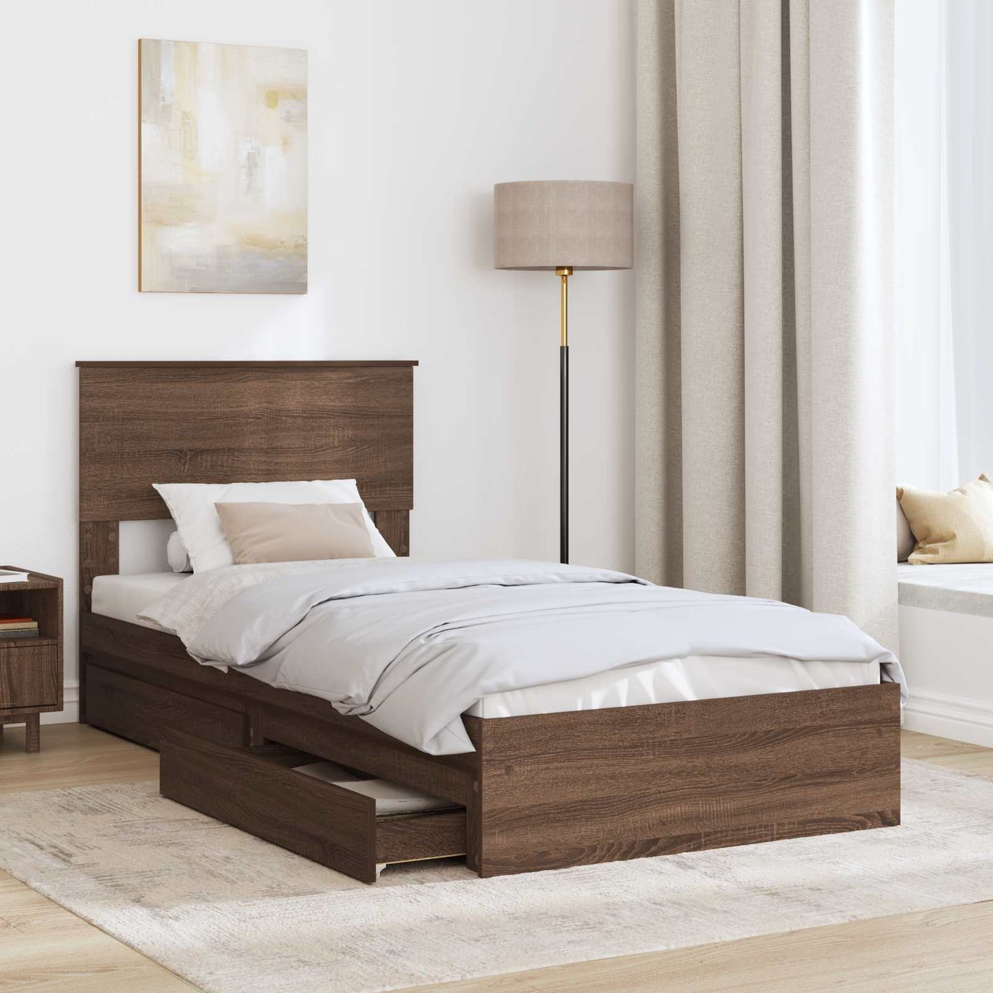 Letto con Contenitore con testiera Rovere Marrone 100 x 200 cm