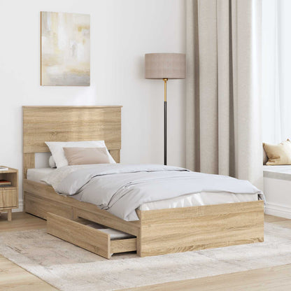 Letto con Contenitore con testiera Rovere Sonoma 90 x 190 cm