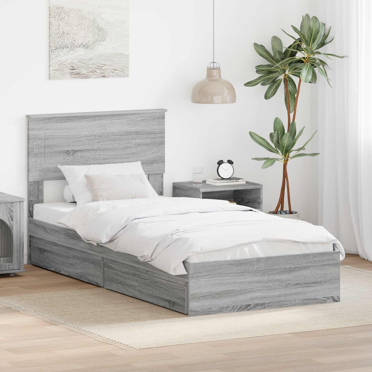 Letto con Contenitore con testiera Grigio Sonoma 90 x 190 cm