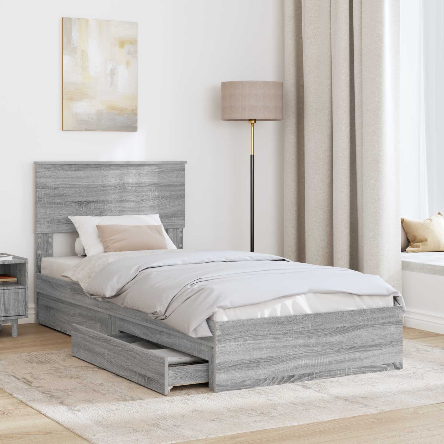 Letto con Contenitore con testiera Grigio Sonoma 90 x 200 cm