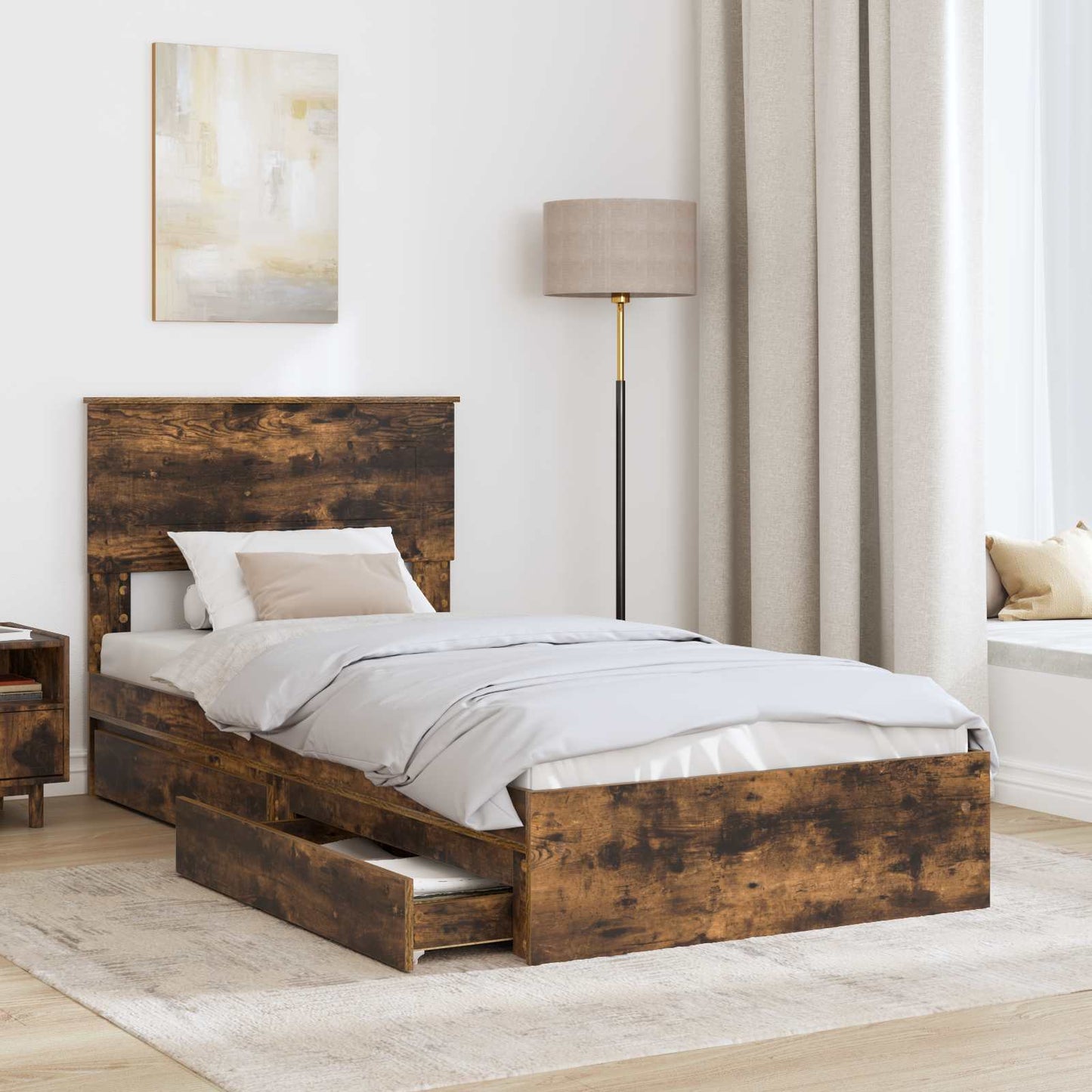Letto con Contenitore Rovere fumÃƒÂ© 75 x 190 cm Legno multistrato