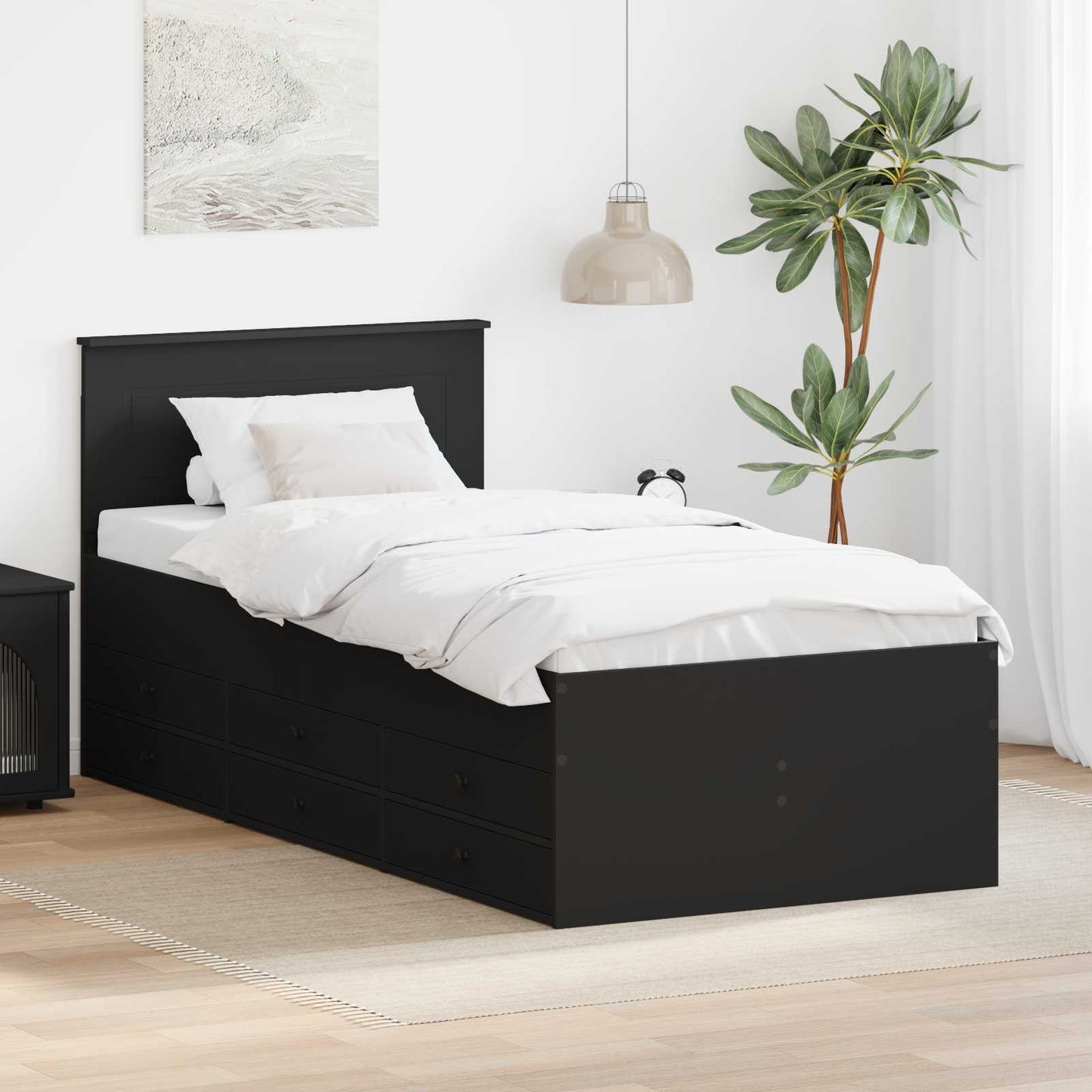 Daybed con cassetto Nero 90 x 200 cm Legno multistrato