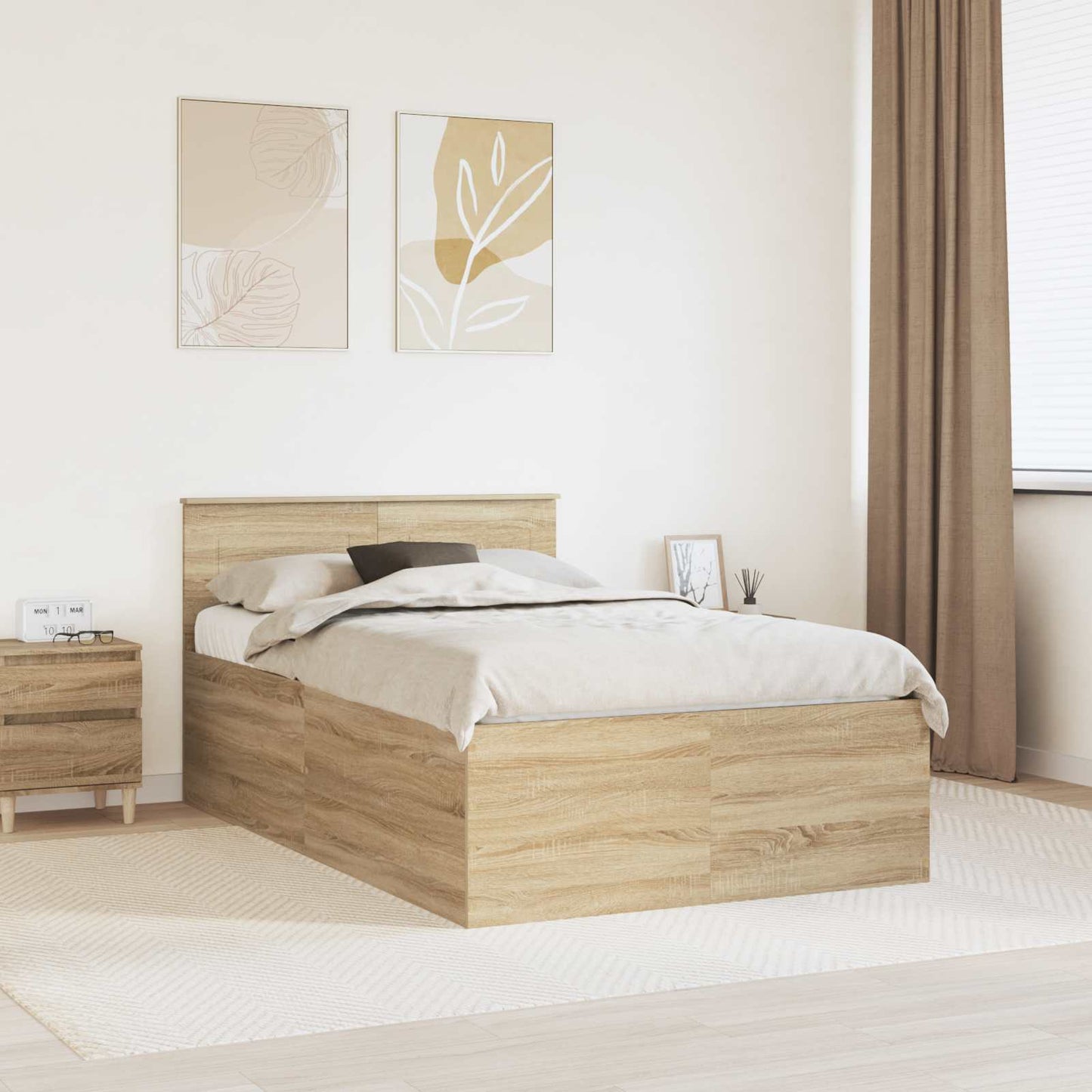 Struttura del letto con testiera Rovere Sonoma 135 x 190 cm