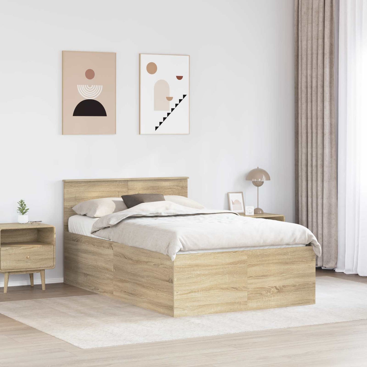 Struttura del letto con testiera Rovere Sonoma 135 x 190 cm