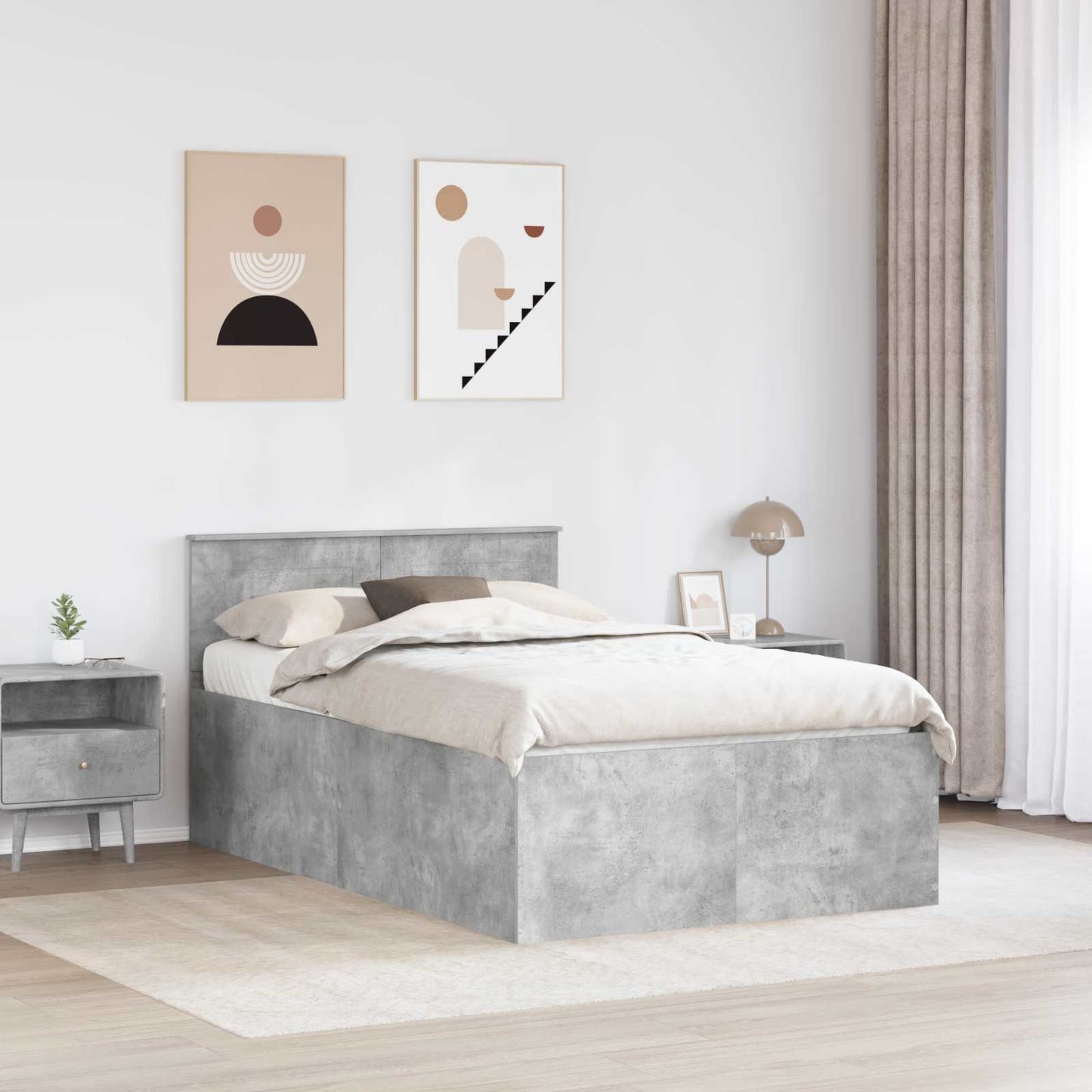 Struttura del letto con testiera Grigio cemento 135 x 190 cm