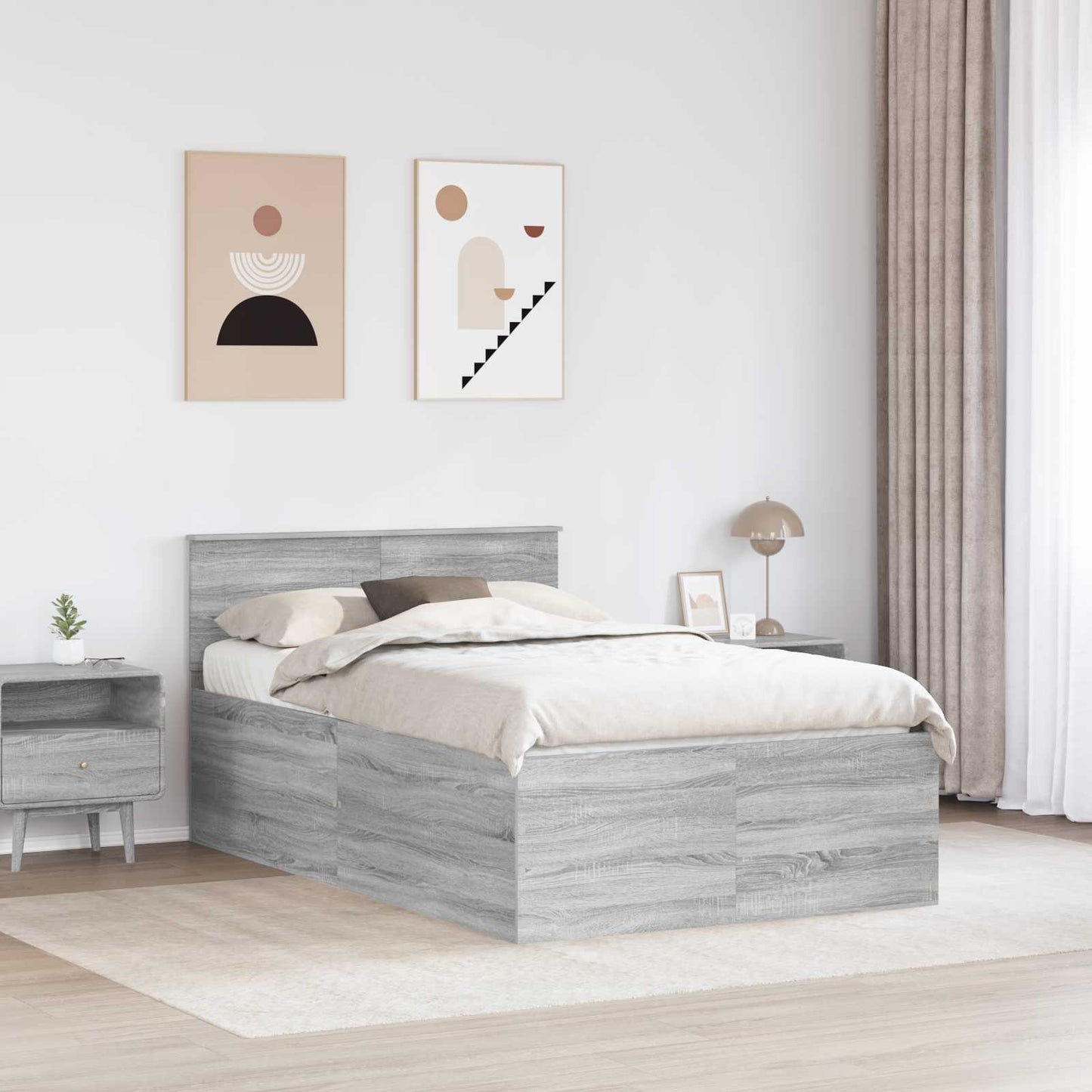 Struttura del letto con testiera Grigio Sonoma 135 x 190 cm