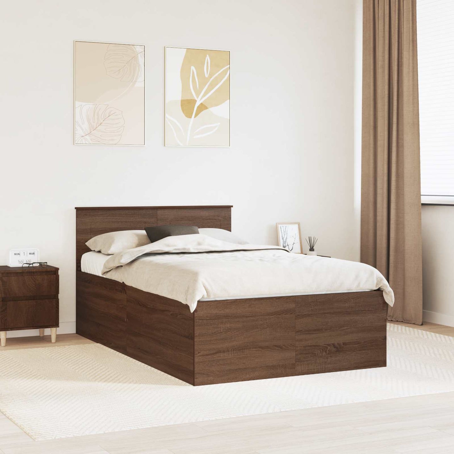 Struttura del letto con testiera Rovere Marrone 135 x 190 cm