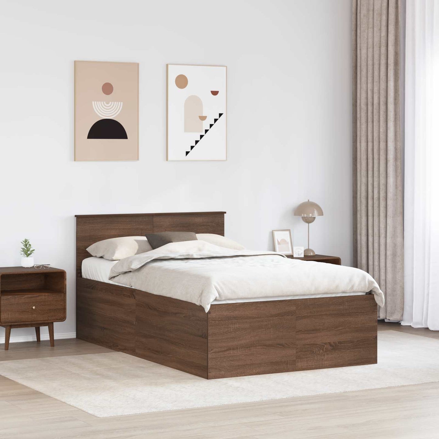 Struttura del letto con testiera Rovere Marrone 135 x 190 cm