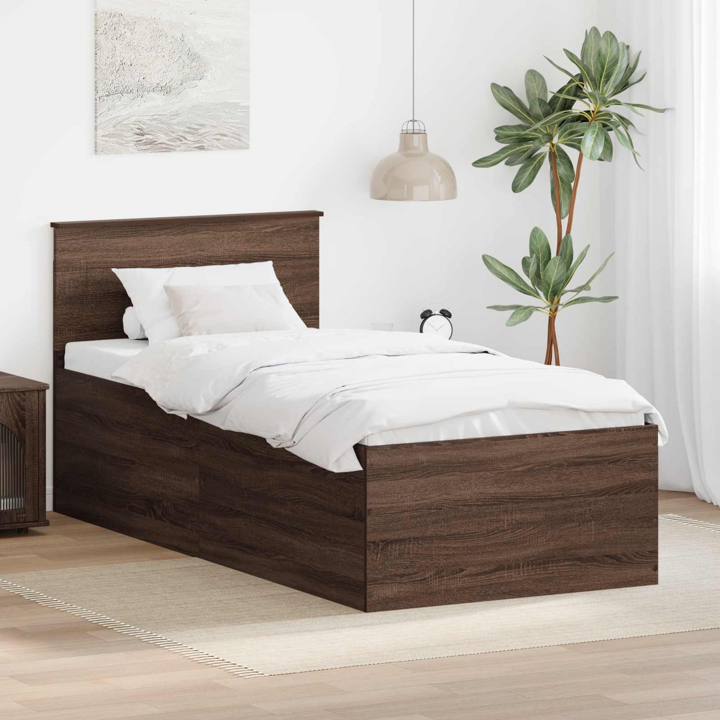 Struttura del letto con testiera Rovere Marrone 90 x 190 cm
