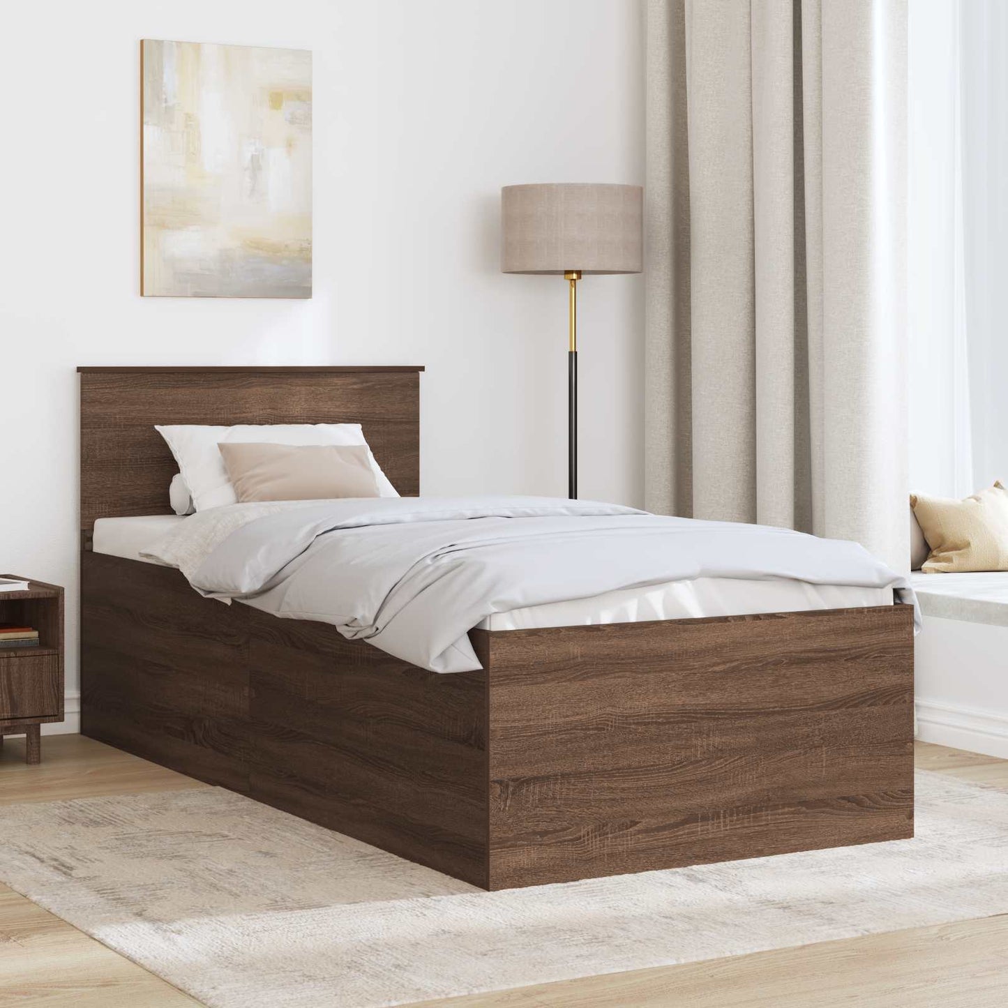 Struttura del letto con testiera Rovere Marrone 90 x 200 cm
