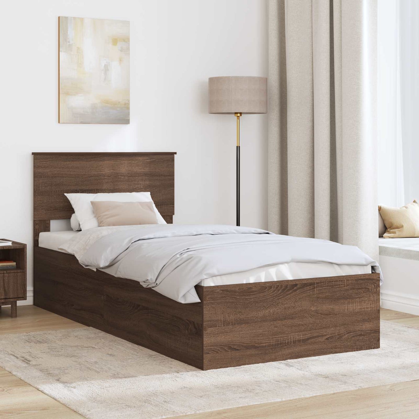 Struttura del letto con testiera Rovere Marrone 90 x 190 cm