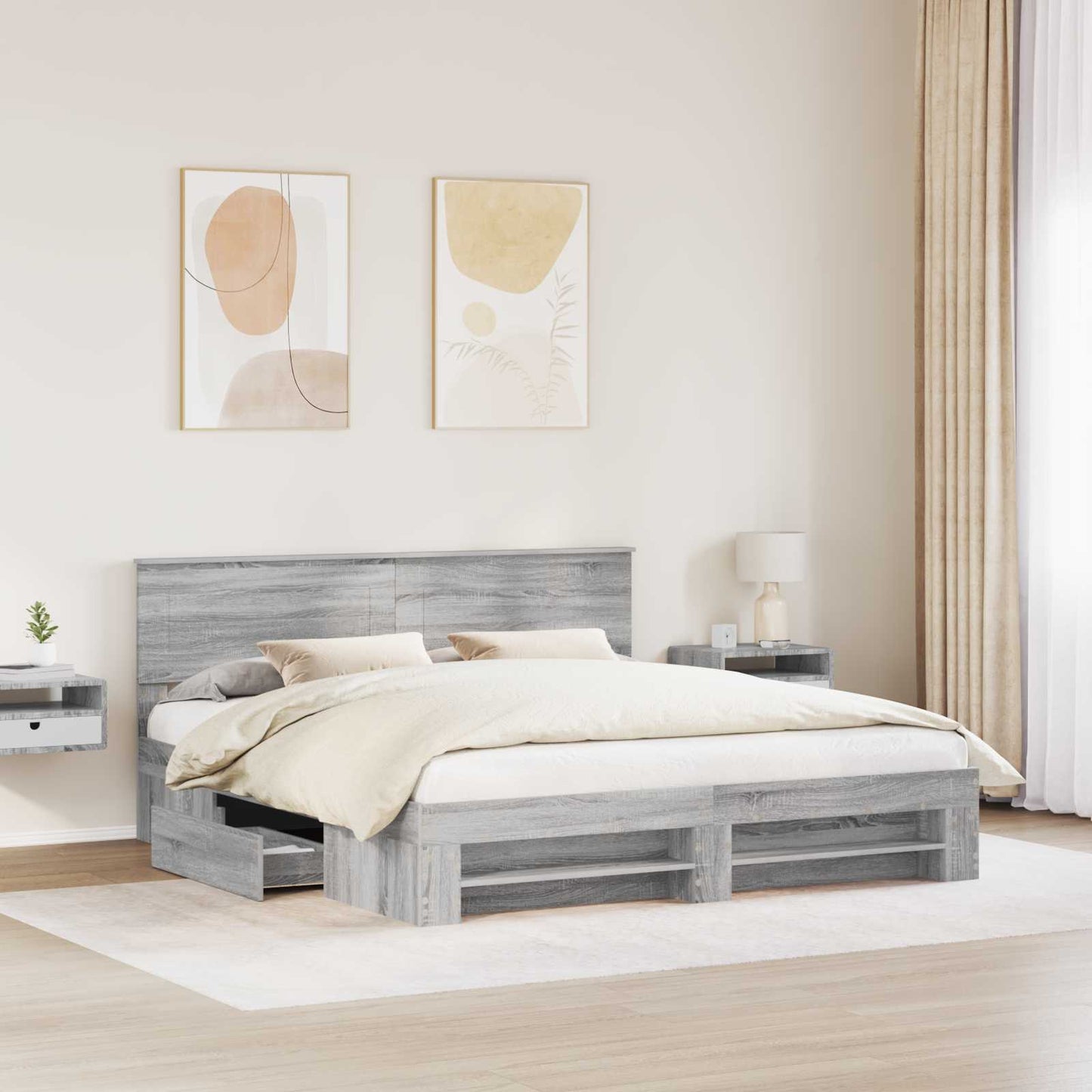 Struttura del letto con testiera Grigio Sonoma 180 x 200 cm