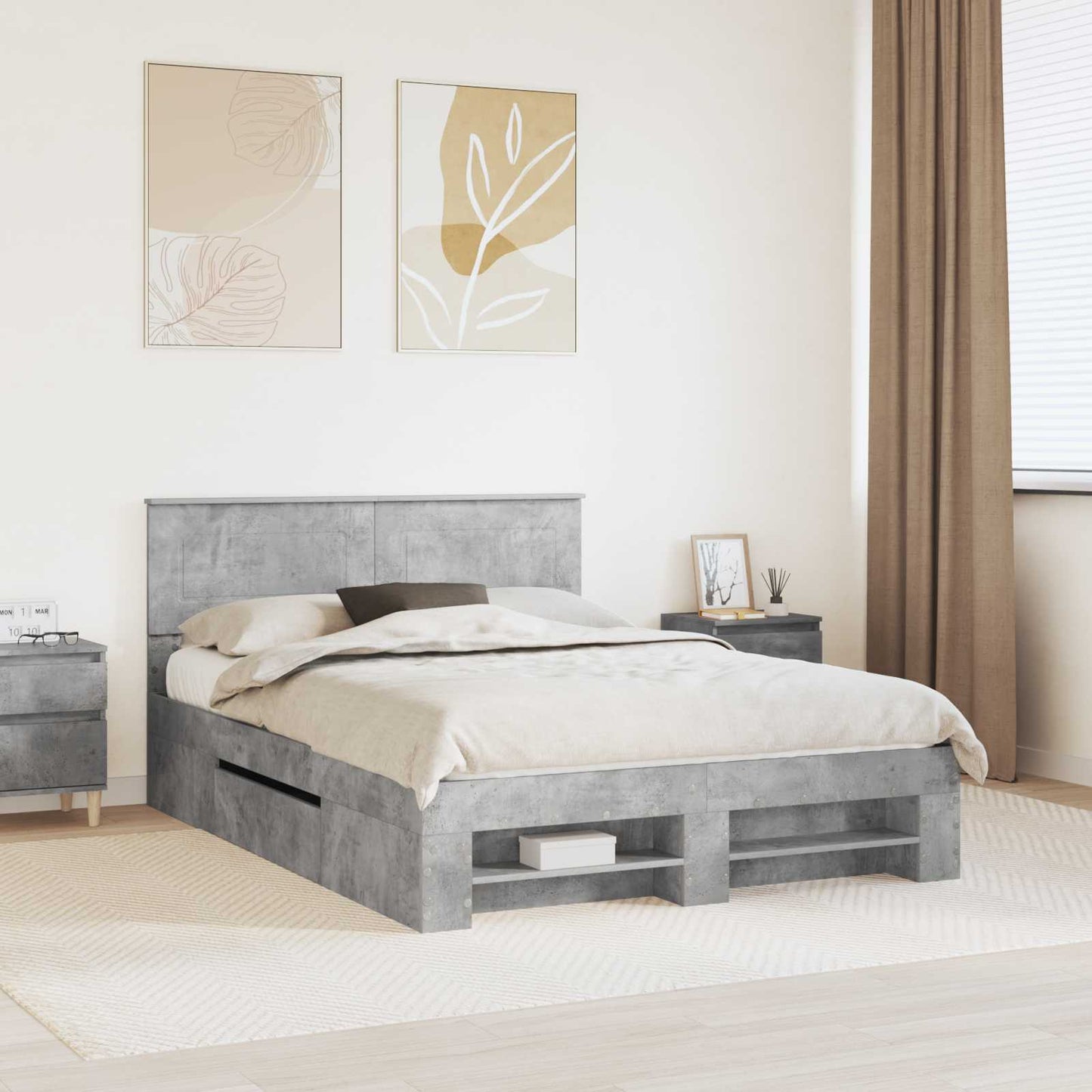 Struttura del letto con testiera Grigio cemento 140 x 200 cm