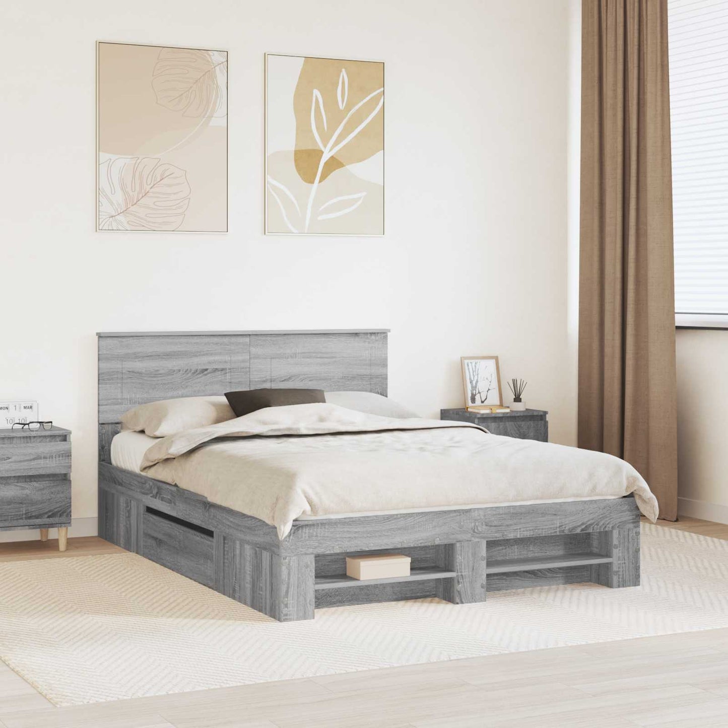 Struttura del letto con testiera Grigio Sonoma 140 x 200 cm